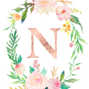 Floral Whimsy Monogrammed Wreath - Personalized Print